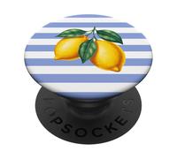 Azul Limón Rayas Estética Verano Fruta Girly Vintage Lindo PopSockets PopGrip Adhesivo