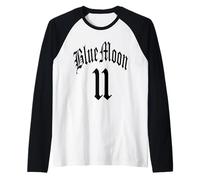 Azul Llena 2 Luna NUMEROLOGÍA 11 Dos Once Mujeres Hombres Camiseta Manga Raglan