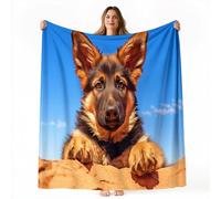 Azul Manta Infantil de Franela, Lindo Retrato De Animal Perro Pastor Mantas Suaves Estampadas, cómodas y cálidas para Todas Las Estaciones para Dormitorio Oficina y sofá - 127 x 152 cm