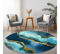 Azul Marino Alfombra Salon Redonda 100 cm, Suave Río patrón Lavable Lavadora Alfombra Dormitorio, Abstracto Alfombras Comedor Antideslizante para Cocina Halls Balcón