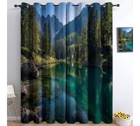 Azul Marino Cortinas Opacas Infantiles para Dormitorio, Naturaleza Lagos Montañas Cortinas Estampadas con Ojales para Sala de Juegos Sala de Estar - 140An x 260Al cm (2 Paneles)