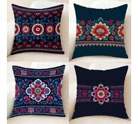 Azul Marino Funda Almohada Impermeable Juego de 4, Lino Pillow Case Bohemia Funda Almohada 60 x 60 cm, Doble Cara Impresión Cushion Covers con Cremallera Invisible para Decoracion Hogar -bby250119A