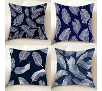 Azul Marino Funda Almohada Impermeable Juego de 4, Lino Pillow Case Hojas Funda Almohada 80x80, Doble Cara Impresión Cushion Covers con Cremallera Invisible para Decoracion Hogar, Regalo -bby250118A