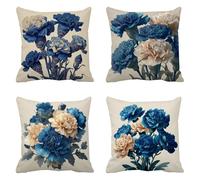 Azul marino Funda Cojin 80x80cm Cojines Exterior Sofa Cama Funda Almohada Terciopelo Cojines Exterior Impermeable Decorativos Flor Grandes Fundas Almohadas Sofá Juego de 4 Cremallera Invisible g-9238