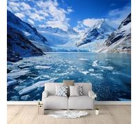 Azul Marino Papel pintado mural, Naturaleza Nubes Lago Iceberg Mural para salón y dormitorio, Papel pintado decorativo no tejido, Fotomural para comedor pasillo y salón 250 x 175 cm