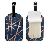 Azul marino y cobre de lujo,Etiquetas de equipaje de cuero sintético con nombre, etiquetas de viaje duraderas, 2 unidades