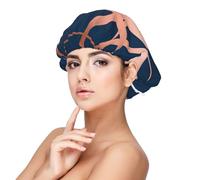 Azul marino y cobre de lujo,Gorro de dormir de satén para adultos - Gorro de dormir elástico para mujer, cubrecabello nocturno