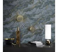Azul Mármol Pintado Mystic Spell Vinilo Marino / Oro 10447-08 Elle Decoración