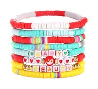 Azul Mensaje para Inoxidable Anillos Pulseras Set Colorido Corazón Star Polymer Beaded Pearl Clay Stackable Charm Kidcore Aesthetic Summer Beach Layering Mensaje Perlado Natural 4 Inoxidable Joyería