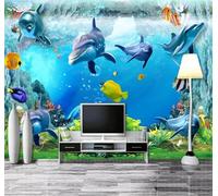 Azul Mundo Submarino Delfines Algas Corales 3D Papel Pintado Pared Fácil Instalación Oficina Sala Estar Sofá Dormitorio TV Fondos Decoración-400cm×280cm