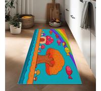 Azul Naranja Alfombras Larga 90 x 180 cm, Hongos Estilo Cuento Hadas Árbol Grande Arcoíris Alfombra Pelo Corto Moqueta Sala Alfombrilla Grande Salon Antideslizante para Habitacion Comedor Dormitorio