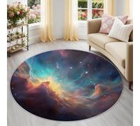 Azul naranja cielo estrellado nebulosa alfombra redonda 100 cm, Sci-FI Cósmica lavable a máquina antideslizante alfombra suave pelo Ras dormitorio comedor oficina descenso de cama interior habitación