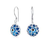 Azul Nazar Evil Eye Ronda Filigrana Protección Espiritual Pendientespara Mujer Adolescente De Cristal De Murano .925 Plata De Ley
