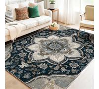Azul Negro Alfombra Salon Antideslizante Alfombras Lavables en Lavadora Tapetes para Habitacion Dormitorio Comedor, Pelo Corto Tradicional Precioso Marroquí Cachemir Estampada Tapete - 140 x 200 cm