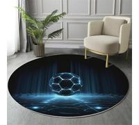 Azul-Negro Alfombra Salon Redonda 60cm, Alfombra Dormitorio con Estampado Fútbol Geometría, Lavable Estilo Futurista Alfombras Comedor Antideslizante Tapete para Cocina Halls Balcón