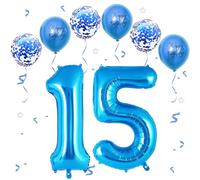 Azul Número 15 Globos, 40 Pulgadas Papel Aluminio Grande Número 1 y 5 Globos, Globos de Helio número 51, Globos de Cumpleaños 15 Para Hombres Mujeres Fiesta Aniversario (Nummer 15/51)