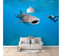 Azul Océano Buceador Animales Peces 3D Papel Pintado Pared Fácil Instalación Oficina Sala Estar Sofá Dormitorio TV Fondos Decoración-350cm×256cm