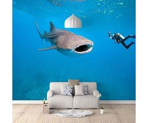 Azul Océano Buceador Animales Peces 3D Papel Pintado Pared Fácil Instalación Oficina Sala Estar Sofá Dormitorio TV Fondos Decoración-400cm×280cm