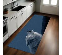 Azul Oscuro Alfombra de Cocina 50 x 80 cm Animal Noche Cielo Lobo Antideslizante y Lavable, Camino Multiusos Resistente al Desgaste, Antimanchas, Ideal para Bajo Fregadero y Fogones
