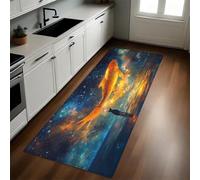 Azul Oscuro Alfombra de Cocina 50 x 80 cm Koi Rojo del Cielo Estrellado Antideslizante y Lavable, Camino Multiusos Resistente al Desgaste, Antimanchas, Ideal para Bajo Fregadero y Fogones