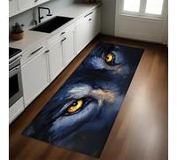 Azul Oscuro Alfombra de Cocina 50 x 80 cm Ojos de Lobo Animal Antideslizante y Lavable, Camino Multiusos Resistente al Desgaste, Antimanchas, Ideal para Bajo Fregadero y Fogones