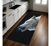 Azul Oscuro Alfombra de Cocina 60 x 180 cm Animales del Cielo Estrellado Lobo Antideslizante y Lavable, Camino Multiusos Resistente al Desgaste, Antimanchas, Ideal para Bajo Fregadero y Fogones