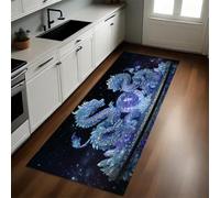Azul Oscuro Alfombra de Cocina 60 x 180 cm Dragón de Cristal del Cielo Estrellado Antideslizante y Lavable, Camino Multiusos Resistente al Desgaste, Antimanchas, Ideal para Bajo Fregadero y Fogones