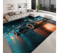 Azul Oscuro Alfombra Muy Suave Lavable en Lavadora, 140 x 200 cm Tapete para Comedor Cocina y la Oficina - Futurista Moderno Neón Coches Patrón Impreso