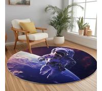 Azul Oscuro Alfombra Salon Redonda 120 cm, Alfombra Dormitorio con Estampado Espacio Nubes Blancas Astronautas, Lavable Lavadora Moderno Comedor Antideslizante Tapete para Cocina Halls Balcón