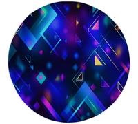 Azul Oscuro Alfombra Salon Redonda 180 cm, Luces De Neón Geometría Triángulos patrón Alfombra Lavable Lavadora Alfombra Dormitorio, Abstracto Alfombras Comedor Antideslizante para Cocina Halls Balcón