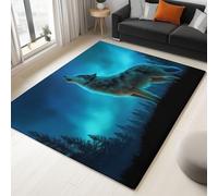 Azul Oscuro Alfombras para Sala de Estar - Místico Bosque Animales Lobo Alfombras patrón para Dormitorio 80 x 150 cm, Alfombra de Cocina Que no Suelta Pelo de Pelo Corto para Pasillo Oficina