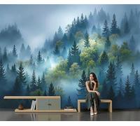 Azul Oscuro Fondo De Pantalla Panorámica 3D, Paisaje Bosque Brumoso En Acuarela Fotomurales Mural 250 X 175 Cm (An X Al), Misterios Naturales, Decoración De Pared Para Sala Cuarto Oficina Y Salón