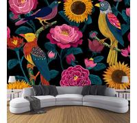 Azul Oscuro Fotomurales Decorativos Pared Papel Pintado Estilo De Richard Scarry 350×256cm Murales Pared de Seda HD Moderno Pájaro Girasol Rosa 3D Impresión Del Arte Oficina Tv De Fondo Fotomurales