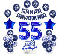 Azul oscuro Globo 55 años niño cumpleaños Decoración 55 chica globo cumpleaños 55 niño globo gigante de aluminio 55, azul oscuro Guirnalda de Happy Birthday, Decoración para tartas 55 años mujer