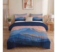 Azul Oscuro Juego de Ropa de Cama de 240x220cm, Paisaje Amanecer sobre Las montañas y los bosques, Microfibra Suave Transpirable, Funda nórdica con Cremallera y Funda de Almohada de 50 x 75 cm