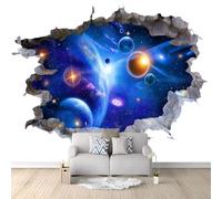 Azul Oscuro Papel pintado mural, Minimalismo Espacio Planetas Mural decorativo de pared con impresión artística no tejida, para sala de estar cocina comedor dormitorio 350 x 256 cm
