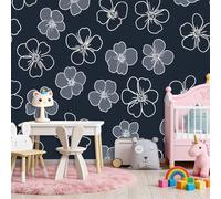 Azul Oscuro Papel pintado mural, Minimalismo Floral Líneas Mural para salón y dormitorio, Papel pintado decorativo no tejido, Fotomural para comedor pasillo y salón 200 x 140 cm