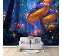 Azul Oscuro Papel pintado panorámico no tejido 200 x 140 cm Tamaño personalizado, póster mural gigante 3D, Fantasía Bosque Insectos Luciérnagas para sala de estar dormitorio o restaurante