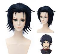 Azul oscuro y negro mezclado corto ligero esponjoso cola anti deformación peluca Serafín del extremo Guren Ichinose Cosplay peluca