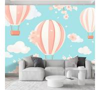 Azul pálido Fondo de Pantalla PanoráMica 3d, Niños Ensueño Flores Globo Aerostático Fotomurales Mural 250 x 175 cm (An x Al) - Decoración de Pared Para Sala Cuarto Oficina y Salón