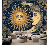 Azul Papel Pintado Panorámico Luna Y Sol En Estilo Art Nouveau, 300 x 210 cm Fotomurales Pared Tejido No Tejido Decorativos Murales Fotográfico Moderno Decoración de Paredes