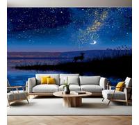 Azul Papel Pintado Pared Panorámico Ciervos bajo el cielo estrellado 250 x 175 cm Póster Gigante de Pared Personalizado 3D Para Sala de Estar, Adulto Habitación de Niños, Estudio