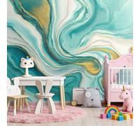 Azul Papel tapiz mural 3D para bricolaje Acuarela Abstracta Con Mármol Líquido decorativos de pared murales, para habitación infantil salón dormitorio restaurante - 300 x 210 cm