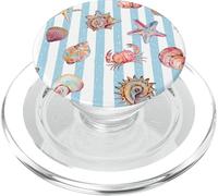 Azul Rayas Coastal Shells Patrón Verano Playa Estética PopSockets PopGrip para MagSafe
