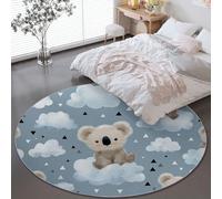 Azul Redonda Tapetes 100 cm, Dibujos Animados Koala Triángulo Antideslizante Lavable Lavadora Redondo Pelo Corto Suave Carpet para Sala Comedor Habitacion Estudio