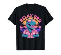 Azul Relax Bro Dino Retro Design Camiseta