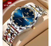 (Azul) Reloj de cuarzo Va Va Voom para hombre, marca superior, acero inoxidable de alta calidad, resistente