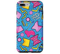 Azul Retro 80s 90s Forma Kawaii Patrón Gráfico Carcasa para iPhone 7 Plus/8 Plus