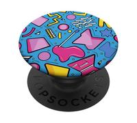 Azul Retro 80s 90s Forma Kawaii Patrón Gráfico PopSockets PopGrip Adhesivo