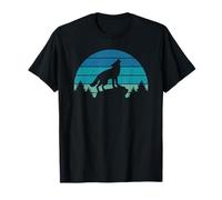 Azul Retro Lobo Bosque Impresión Animal salvaje Lobos Wilderness Camiseta